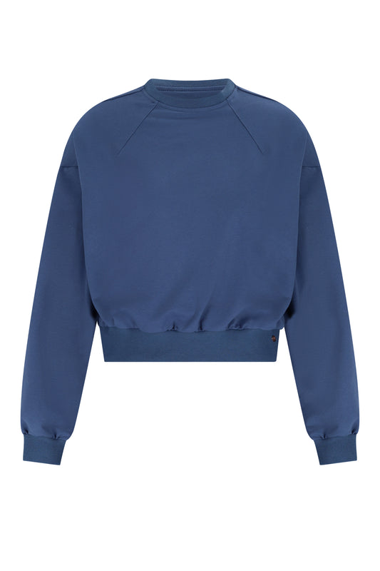  NoBell Kobell sweater ensign blue - Comfortabele meisjestrui in blauwe kleur - voorkant