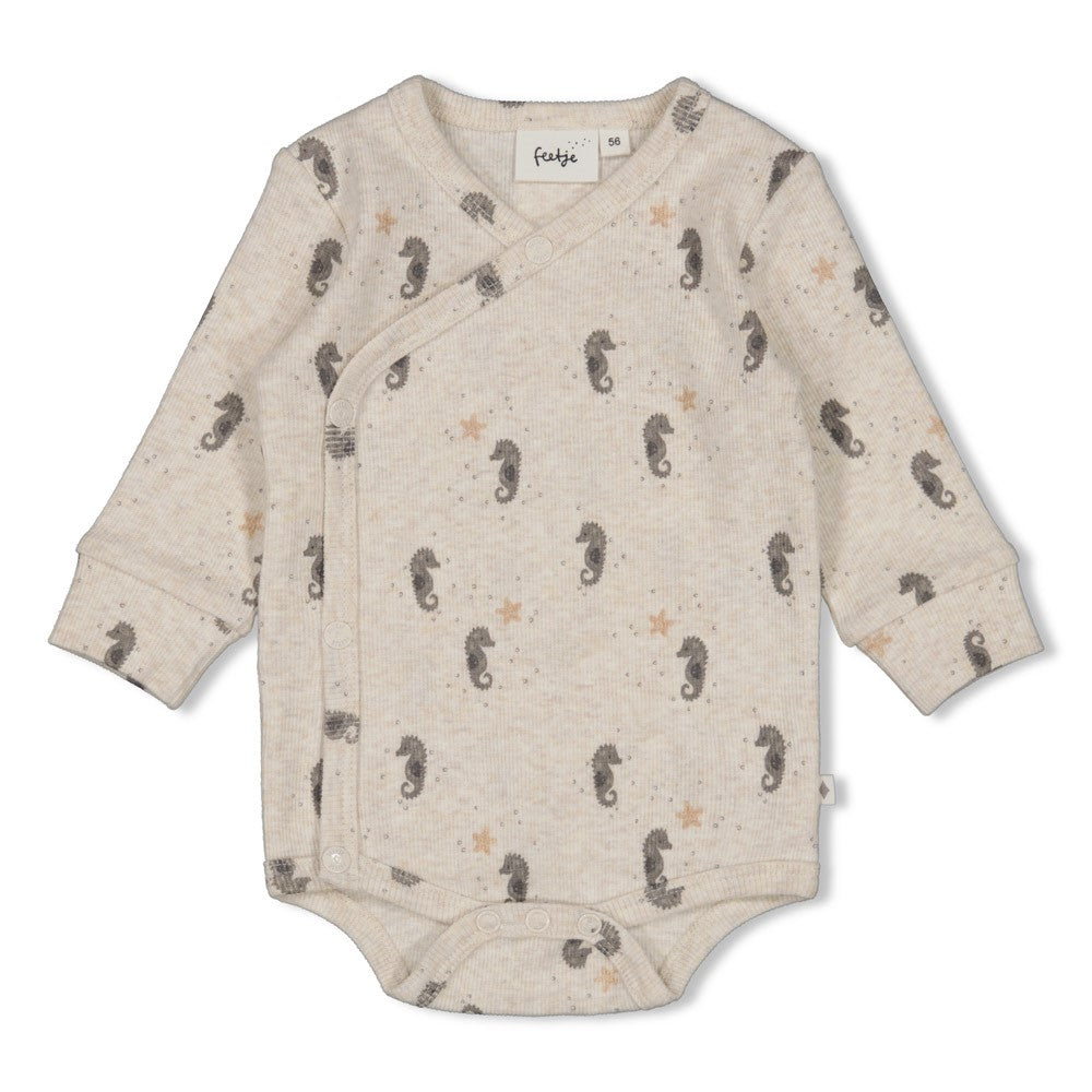Feetje Wikkelromper Rib Sea Sweeties - Baby Romper Zeepaardjes - voorkant