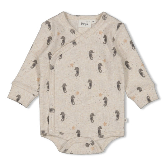 Feetje Wikkelromper Rib Sea Sweeties - Baby Romper Zeepaardjes - voorkant