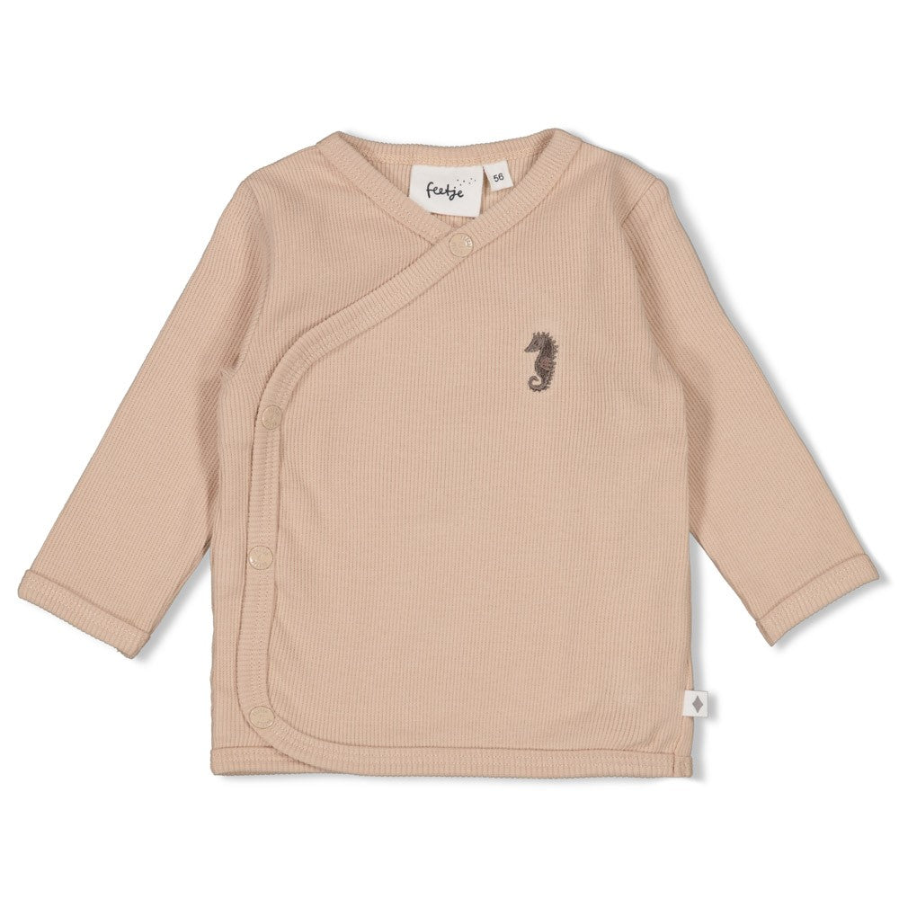 Feetje Overslagshirt Rib Sea Sweeties Beige - Baby Shirt met Drukknopen - voorkant