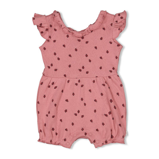 FEETJE Ladybug playsuit meisjes roze met lieveheersbeestje all-over print - voorkant