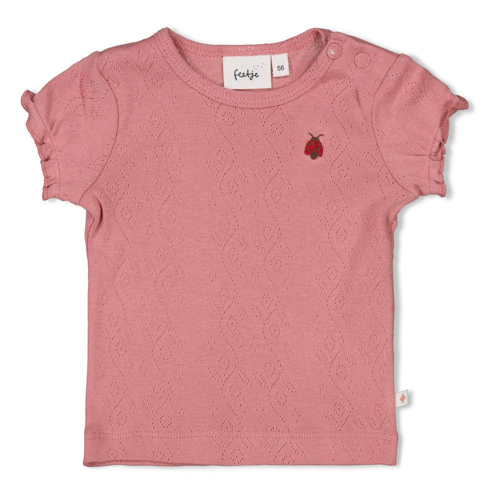 FEETJE roze t-shirt met ladybug print voor meisjes - voorkant met korte mouwen