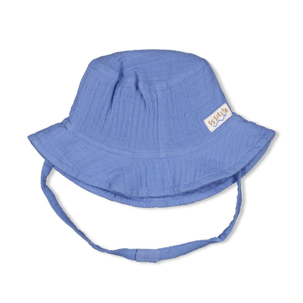 Afbeelding 1: Feetje blauw mousseline baby zonnehoedje met nekbescherming