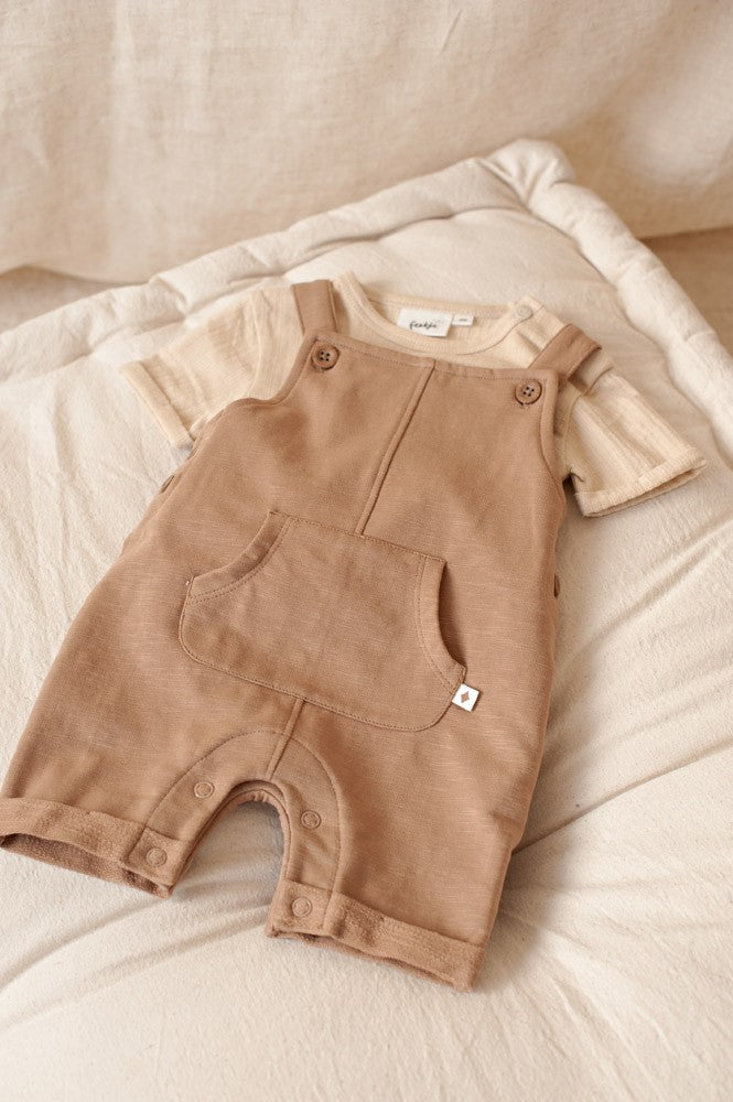 Feetje Tuinbroek Kort Sssiesta - Baby Salopette Camel - voorkant