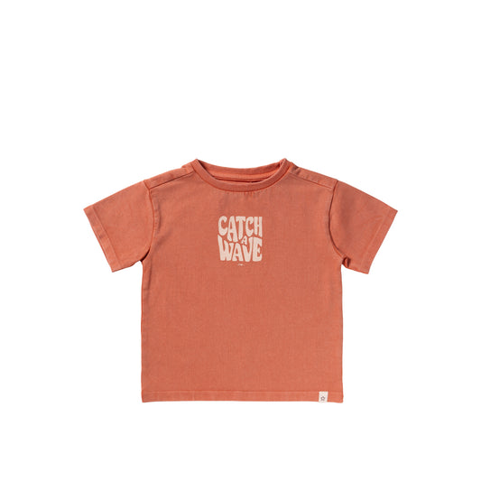 YOUR WISHES Catch a Wave T-shirt ginger oranje jongens met surfprint