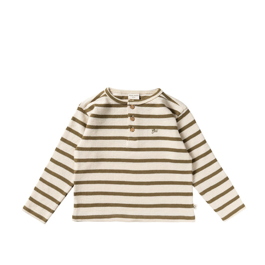 YOUR WISHES Relaxed Longsleeve Terry Stripe Olijfgroen - Stoere Jongens Longsleeve - voorkant