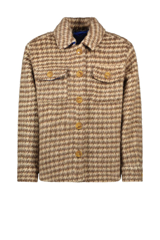 Like Flo oversized wollen meiden blouse in hippe pied-de-poule-ruit en een knoop sluiting.